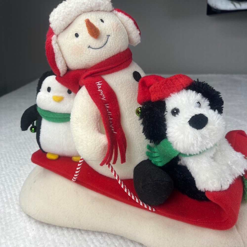 Hallmark Jingle Pals Sleigh Ride Animated Musical Snowman Penguin Dog Plush 2005